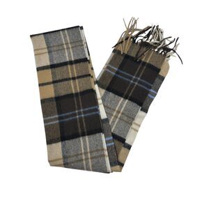 Clubroom 100% Cashmere Brown and Blue Plaid Scarf Tassels Unisex NWOT